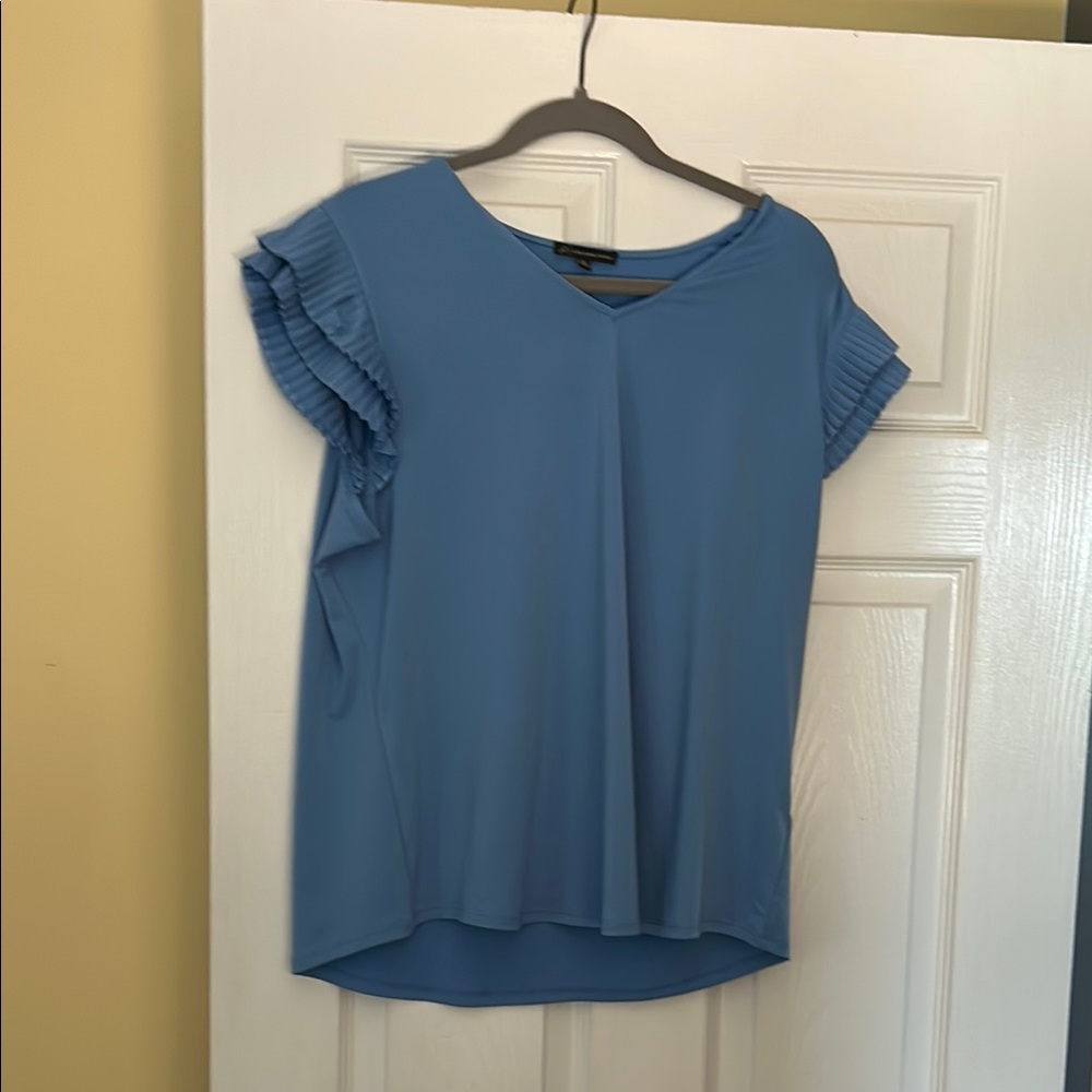 Adrianna Papell Blue Blouse with Pleated Sleeves